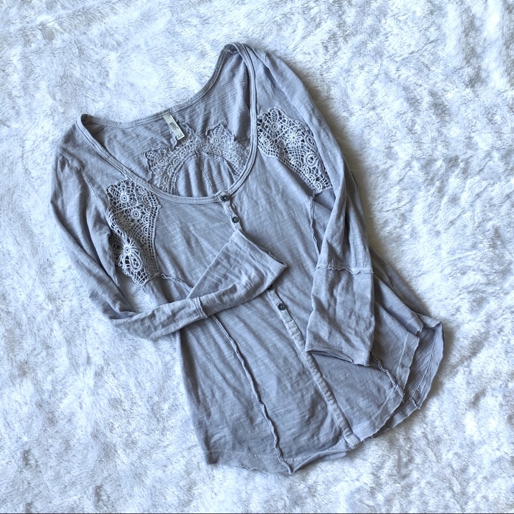 Free People Periwinkle Long-Sleeved Crochet Top